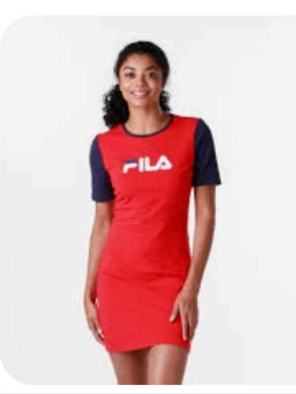 Fila Navy and Red Colorblock Short Sleeve Mini Dress